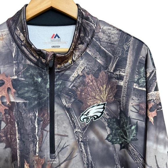 Philadelphia Eagles Majestic Thermabase 1/4 Zip Camo Jacket Sweatshirt #1451 - Picture 3 of 8